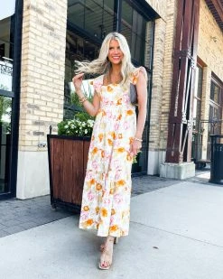 BuddyLove Anastasia Ruffle Shoulder Midi Dress - Creamsicle 18 BuddyLove Anastasia Ruffle Shoulder Midi Dress - Creamsicle -US Skirt Sales Store alismithstyle