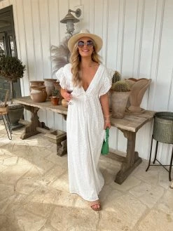 BuddyLove Amelia Ruffle Sleeve Maxi Dress - White Eyelet -US Skirt Sales Store audreymadstoweameliawhiteeyelet