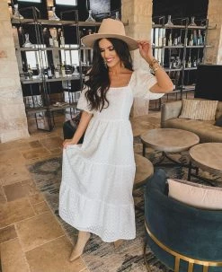 BuddyLove Posie Puff Sleeve Maxi Dress - White Eyelet 18 BuddyLove Posie Puff Sleeve Maxi Dress - White Eyelet -US Skirt Sales Store brittfullwoodposiewhiteeyelet