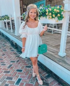 BuddyLove Valentina Puff Sleeve Babydoll Dress - White Eyelet -US Skirt Sales Store gettignreadywithrynnvalentinawhiteeyelet