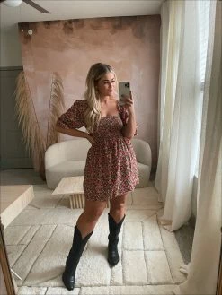 BuddyLove Andi Square Neck Short Dress - Rosebud -US Skirt Sales Store kelclightandirosebud