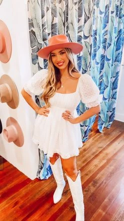 BuddyLove Valentina Puff Sleeve Babydoll Dress - White Eyelet -US Skirt Sales Store missmonicamottValentinawhiteeyelet