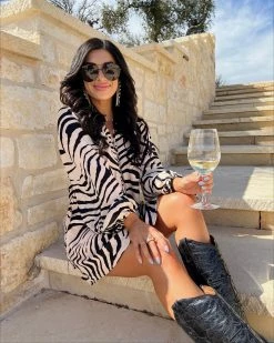 BuddyLove Leah Button Up Short Dress - Zebra Striped -US Skirt Sales Store nadia 2