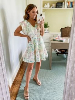 BuddyLove Ronnie Ruffle Sleeve Short Dress - Citron Marble -US Skirt Sales Store twopeasinablog 2