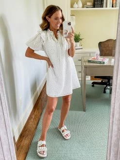 BuddyLove Kelly Puff Sleeve Mini Dress - White Eyelet -US Skirt Sales Store twopeasinablog 4