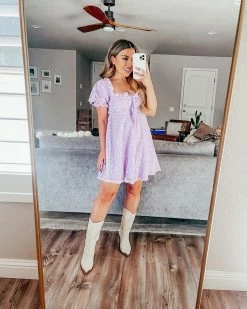 BuddyLove Jac Puff Sleeve Short Dress - Lavender -US Skirt Sales Store uniqelyjulz